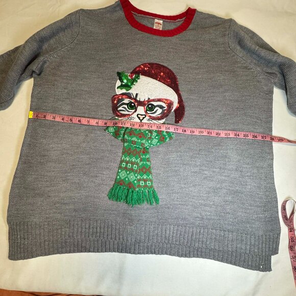 Ugly Christmas Sweater Cat w/ Glasses Scarf Women's 3X 22W/24W holiday xmas - Picture 5 of 13